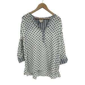 St John Bay Navy Mixed Pattern Semi Sheer Popover Blouse Swim Cover Large